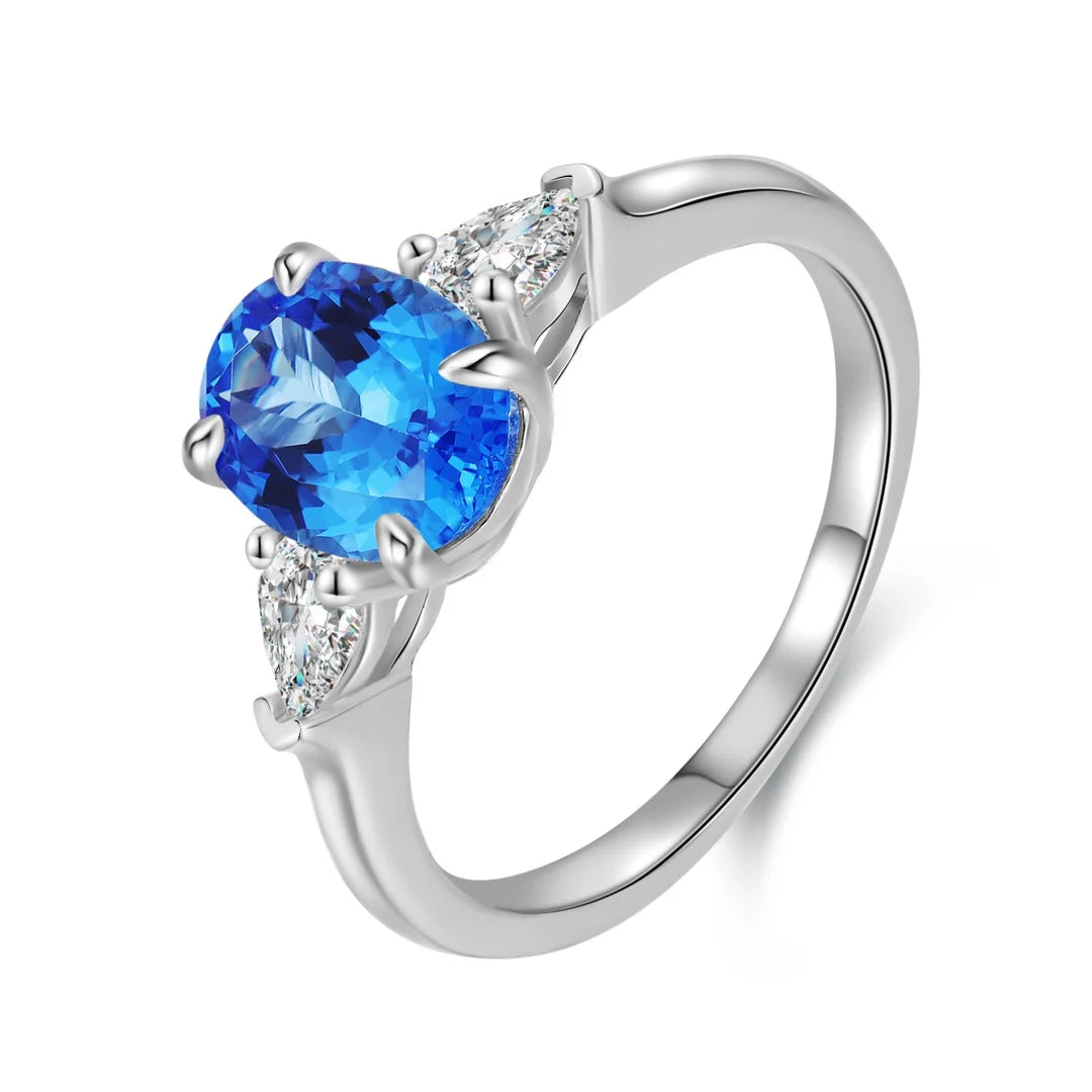 Gemfiori Anster Lab Made Diamonds and Ring S925 Sterling Silver Lab Created Oval Cut Cobalt Spinel Women Ring