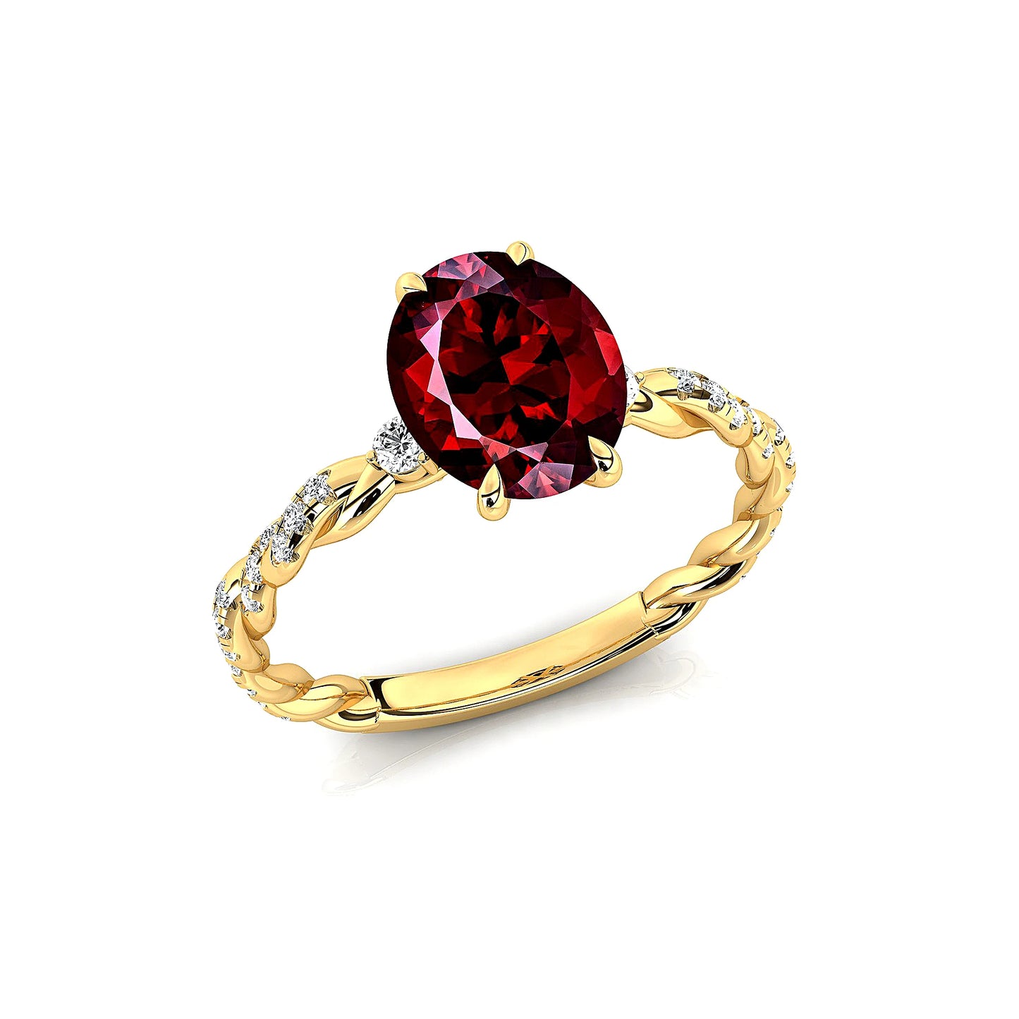 18k Solid Gold Halo Solitaire Rings Natural Garnet Gemstone Real White Diamond Fine Engagement Wedding Ring Rhodium