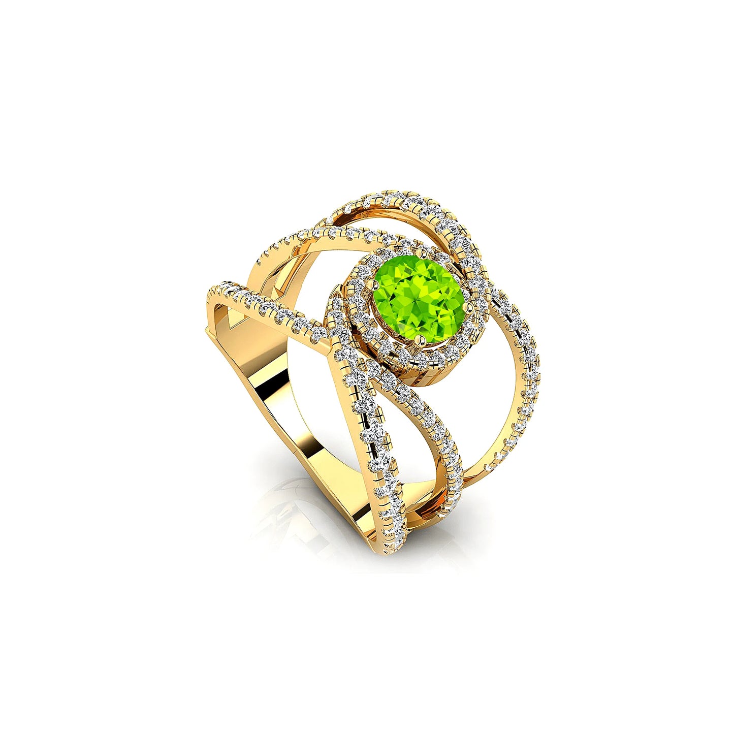 Unique Halo Solitaire Rings 18k Solid Gold Prong Set Natural Peridot Gemstone Diamonds Wedding Engagement Ring Gift For Wife