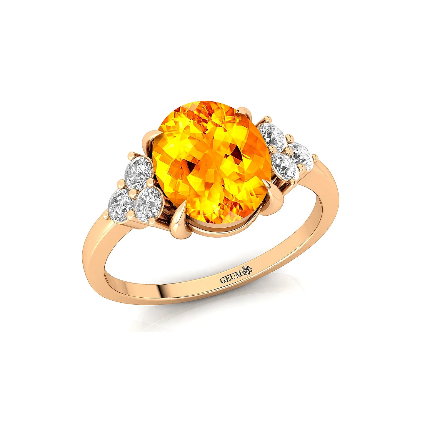 Luxury Solid Gold Oval Cut Citrine Gemstone Ring Real Diamonds Pave Setting Certified Statement Wedding Engagement Ring Party