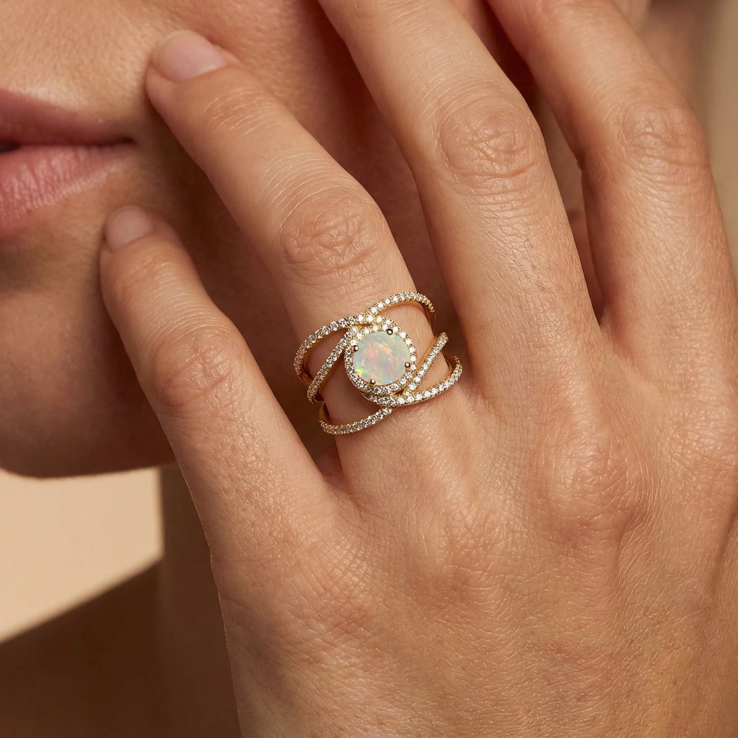 Ethiopian Opal Gemstone Ring 18K Solid Gold Rhodium Diamonds Customizable Bridal Jewelry Wedding Party Fashionable Dainty Ring