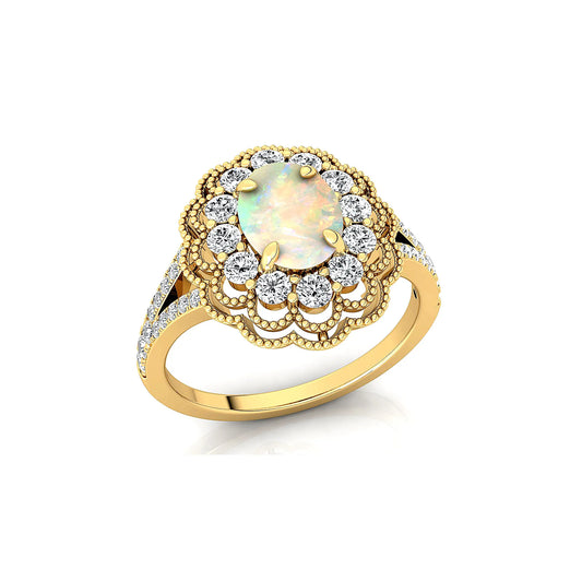 Solid Gold Natural Ethiopian Opal Gemstone Engagement Rings Real Diamonds Fine Birthstone Wedding Party OEM Wholesale Valentines