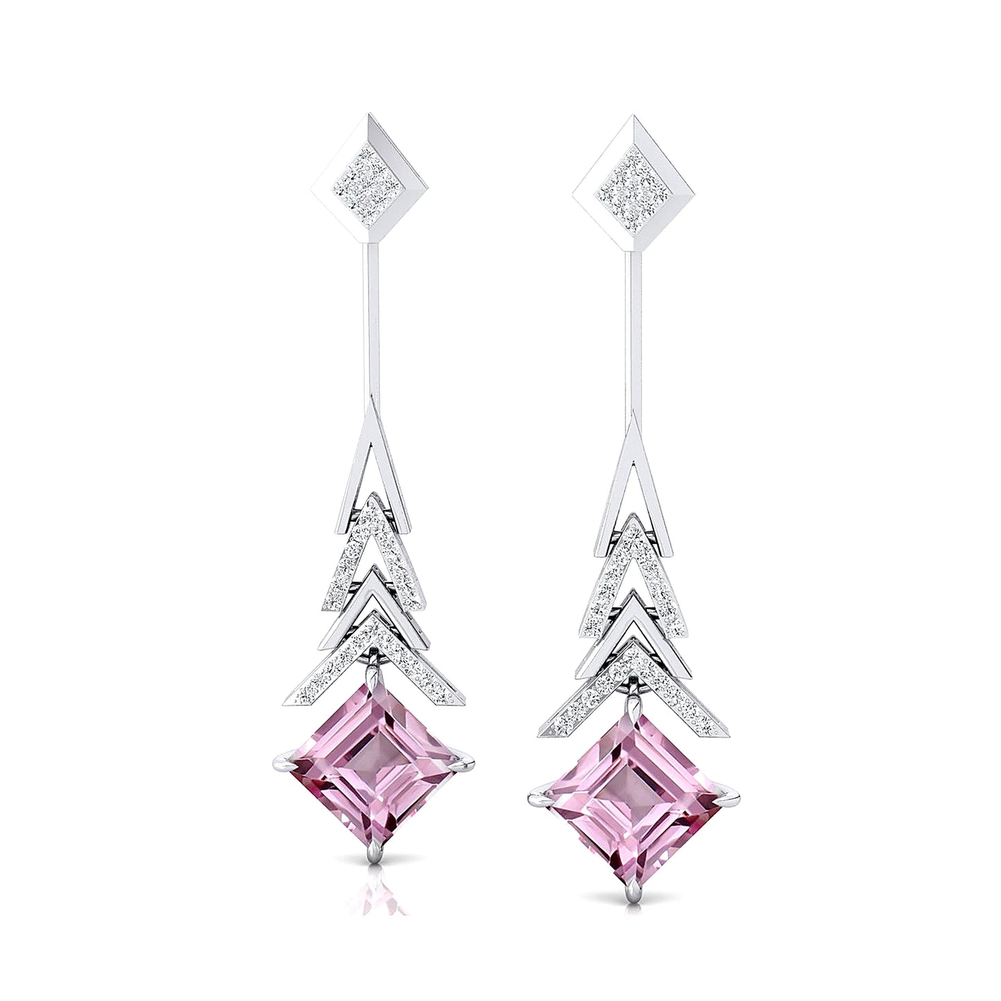 Natural Morganite Gemstone Real Certified Diamonds Trendy Design Dangle Drop Earrings For Her 18k Solid Gold Wedding Party Gift