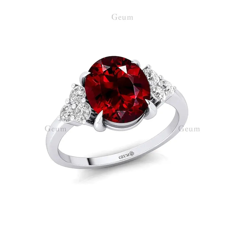 100% Natural Precious Garnet Gemstone Real Diamond Cluster Classic 18k Solid Gold Rings Fine Jewelry Wholesale OEM