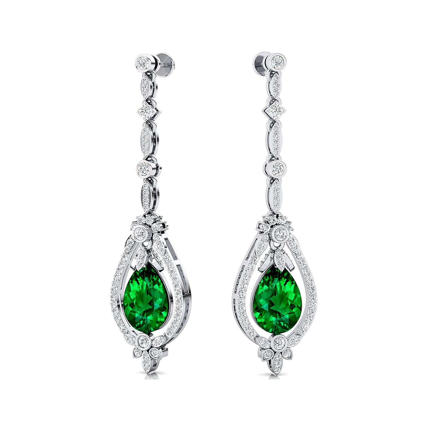 Luxurious Lab Grown Emerald Gemstone Real Diamonds Drop Dangle Earrings Solid Gold Rhodium Plated Fine Jewelry for Women Party