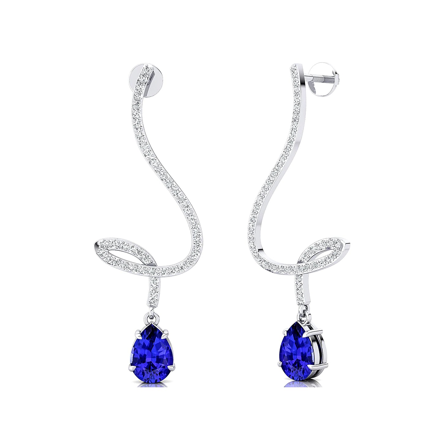 100% Natural Tanzanite Gemstone Fine Real Diamonds OEM Luxurious Trendy Wedding Solid Gold Rhodium Plated Dangling Drop Earrings