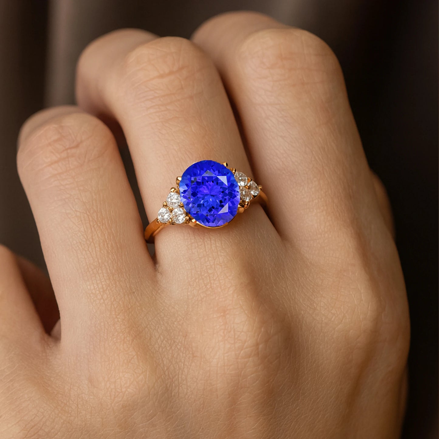 New Arrival Classic Minimalist Oval Shaped Natural Tanzanite Gemstone Real Diamond Halo Solitaire Wedding Rings 14k Solid Gold