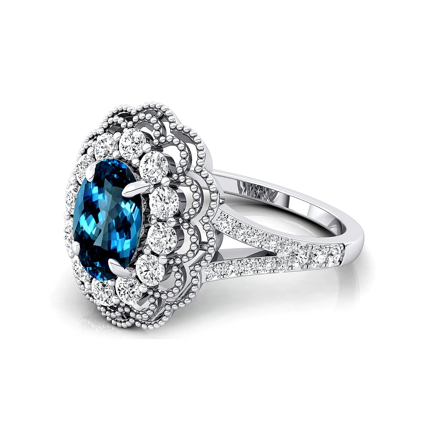 18kt Solid Gold Birthstone Rings with London Blue Topaz & Real Diamonds Rhodium Plated Classic Wedding & Party Gifts