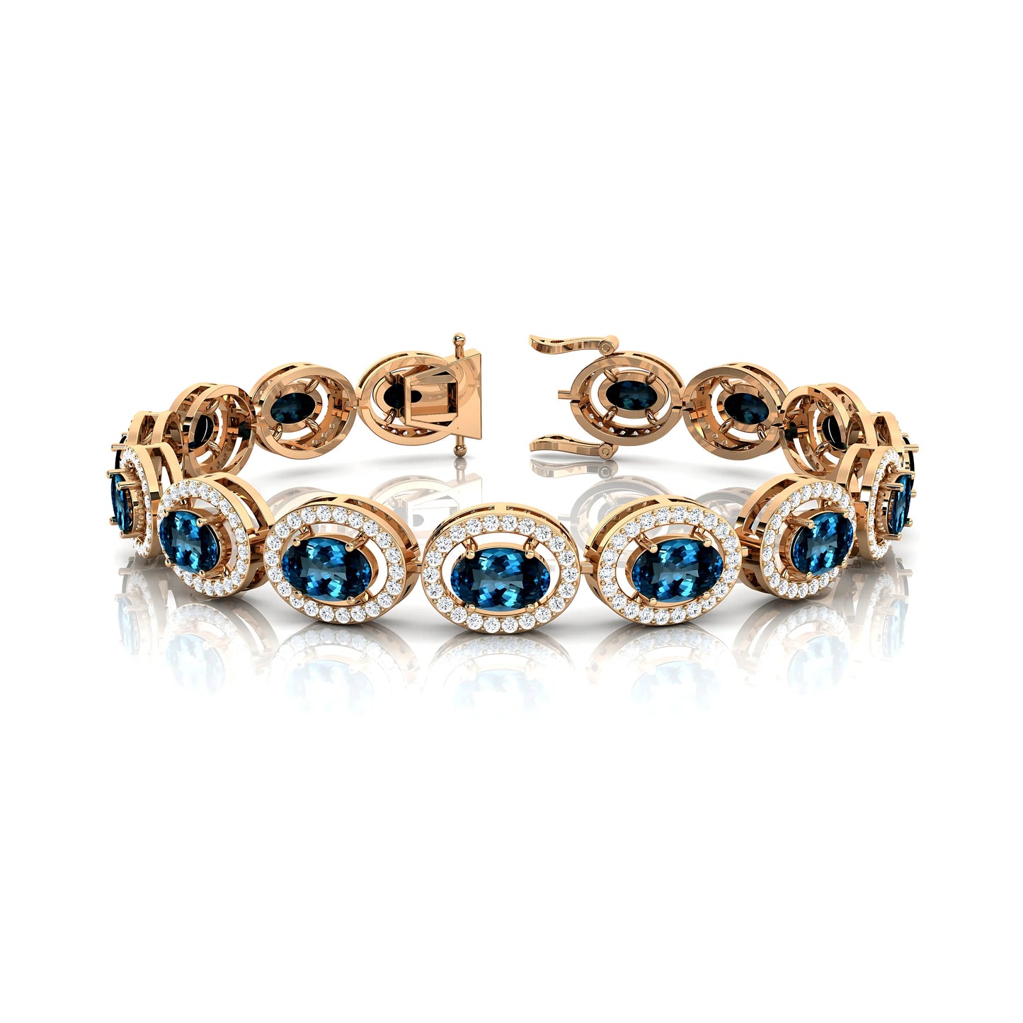 2025 Hot Selling Classic Oval Cut London Blue Topaz & Diamond Tennis Bracelet Luxury 14K Gold Diamond Iced Out Tennis Bracelets