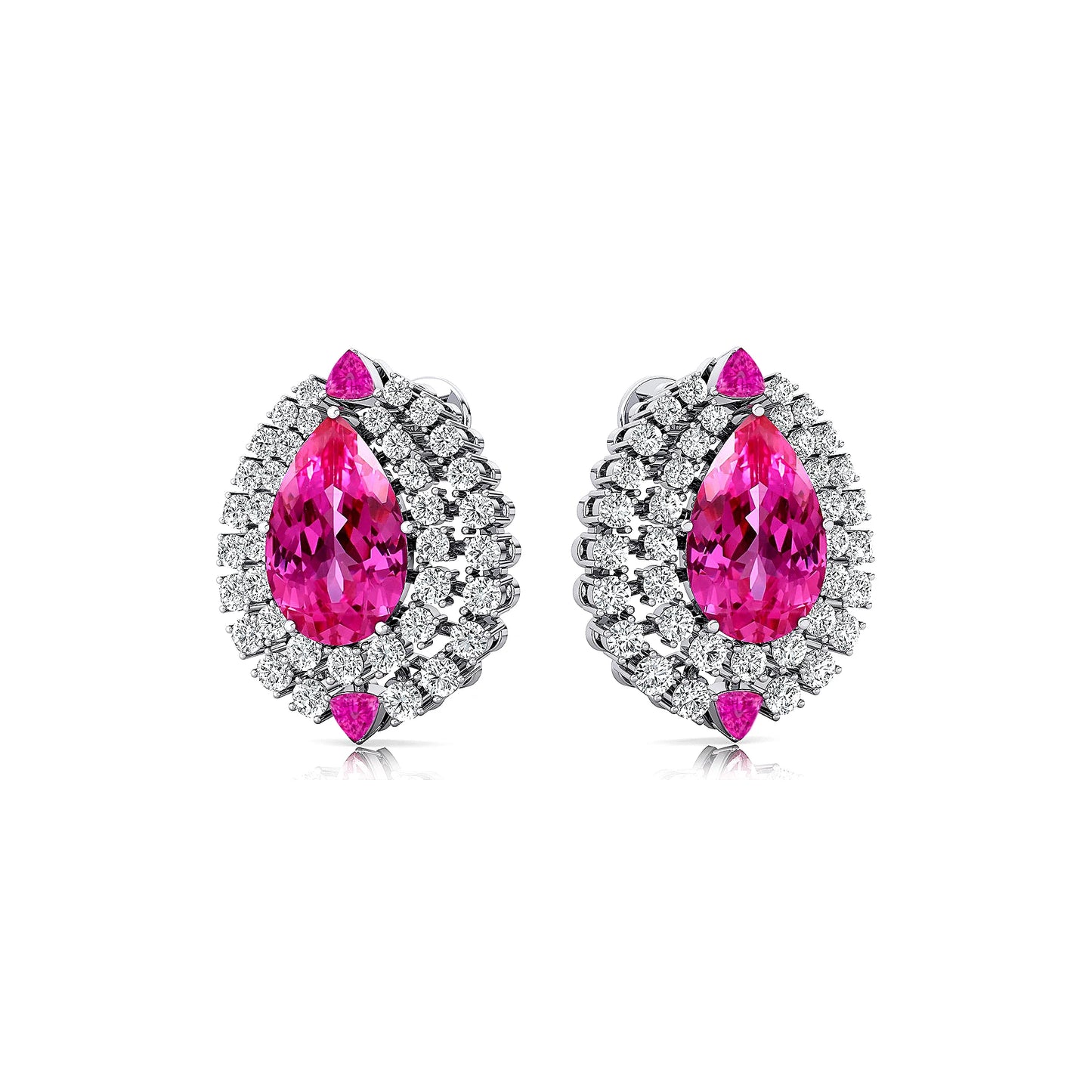 Solid 18k Rose Gold Cute Ear Studs Lab Grown Pink Sapphire Diamonds Halo Stud Earrings for Party Wedding Gifts Handmade Jewelry