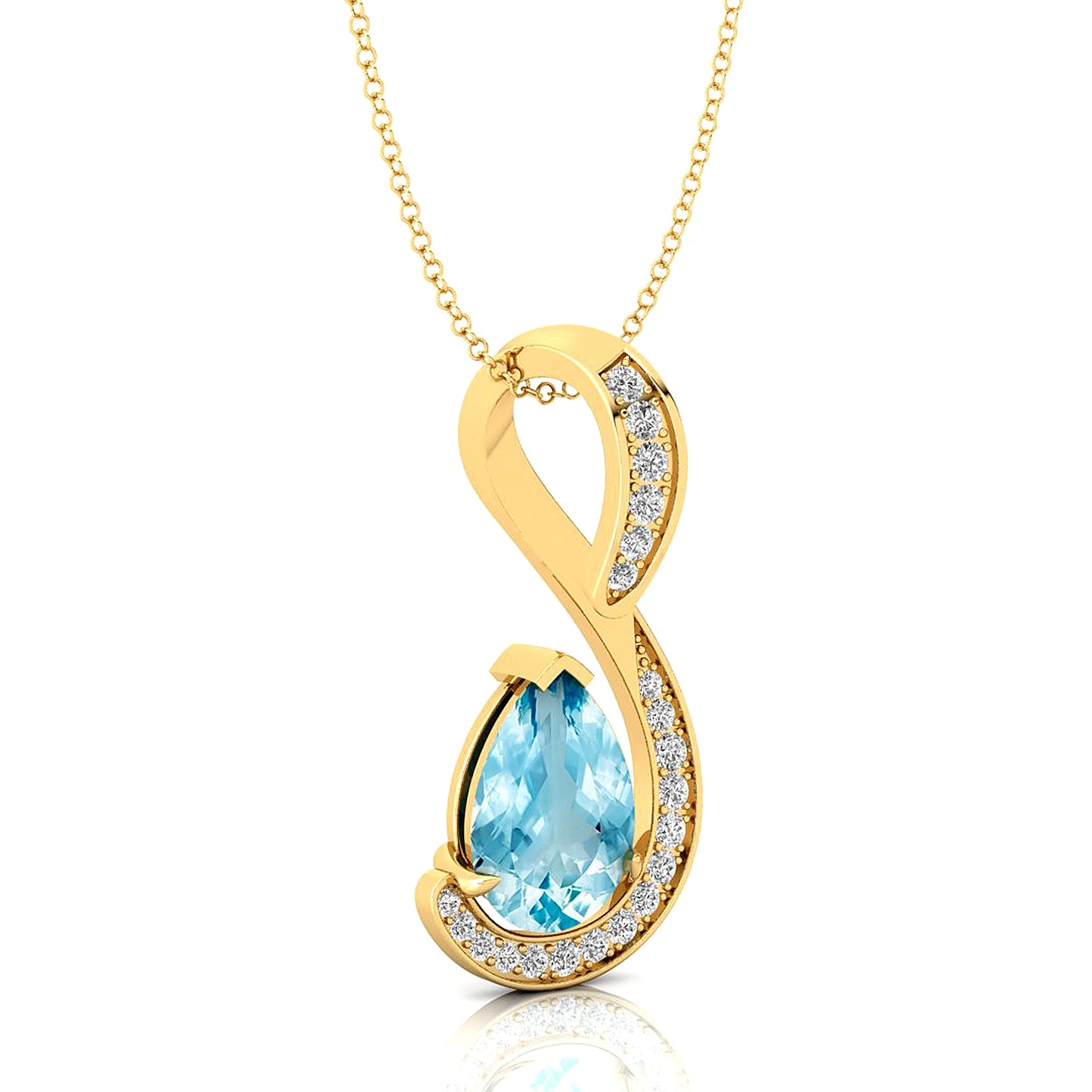 18k Solid Gold Diamond Necklace With Exquisite Pear Shape Natural Aquamarine Gemstone and IGI Certified Real Diamonds Bulk OEM