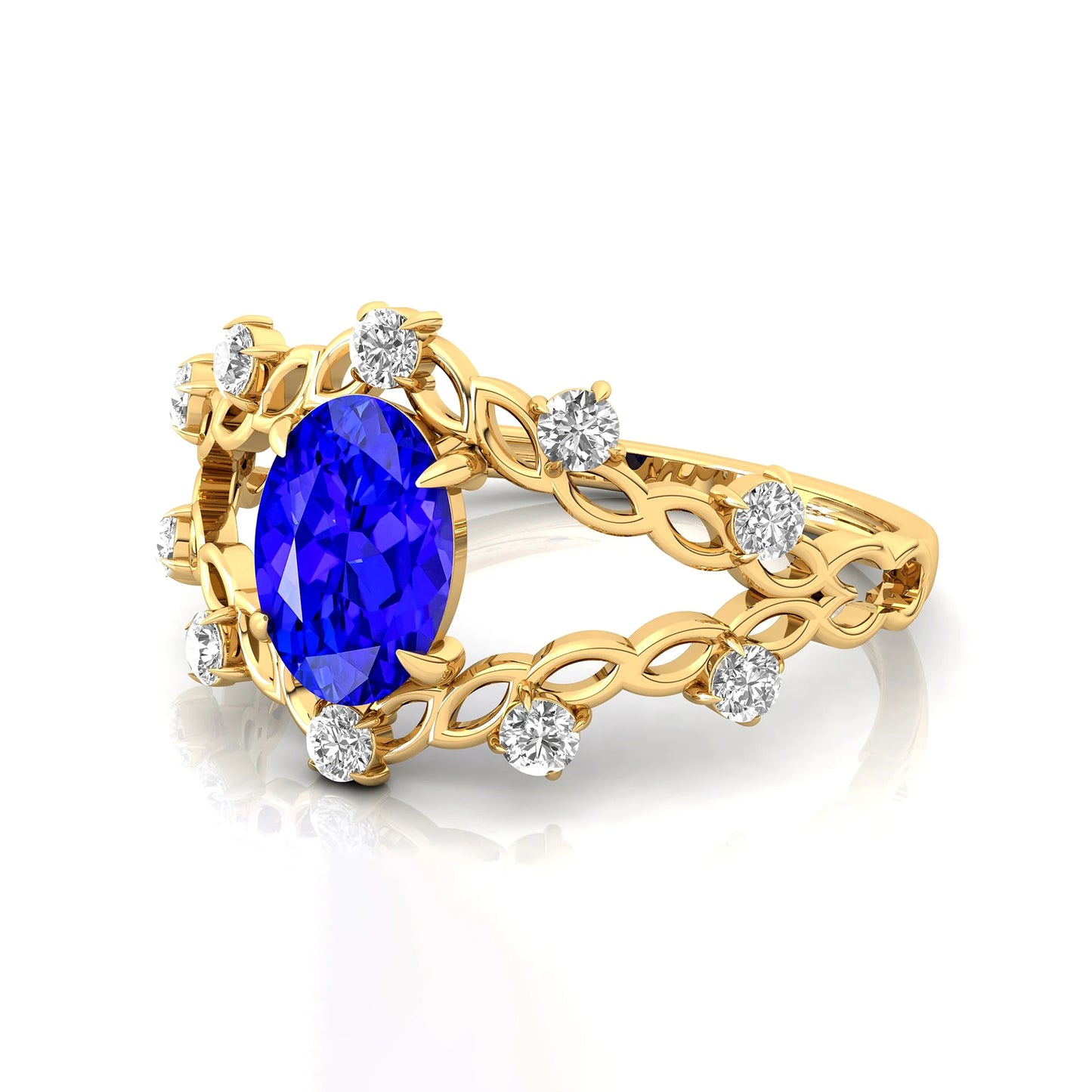 Exclusive Designer Oval Cut Natural Tanzanite Gemstone Rings Pure 18K Solid Gold Adorned Natural Diamonds Wedding Classic