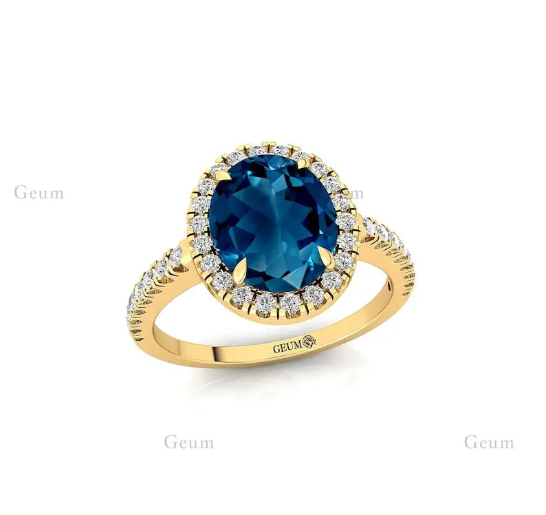 Beautiful London Blue Topaz 14k Solid Gold Wedding Engagement Classic Designer Custom Fine Jewelry Anniversary OEM Prong Setting