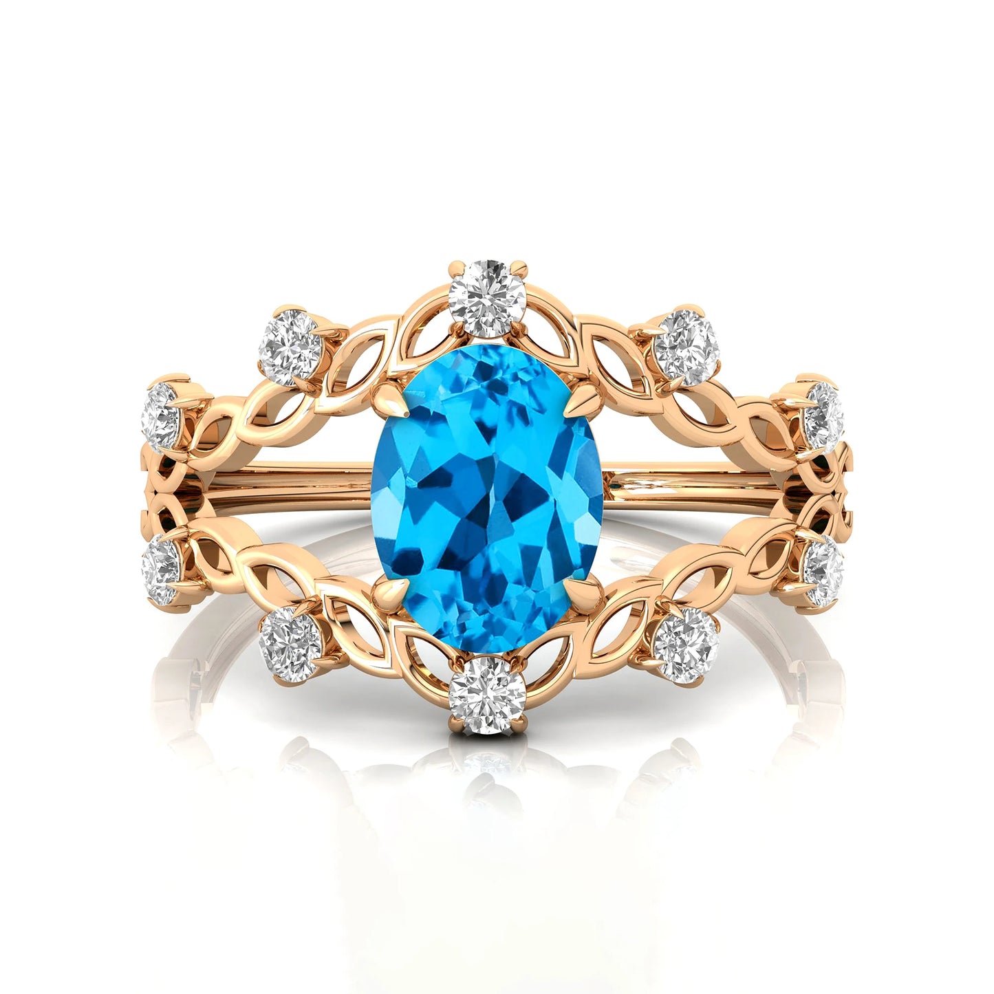 14Kt Solid Gold Classic for Swiss Blue Topaz Gemstone Rings Real Diamonds Women's Engagement Wedding OEM Jewelry Valentine's Day