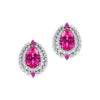 Solid 18k Rose Gold Cute Ear Studs Lab Grown Pink Sapphire Diamonds Halo Stud Earrings for Party Wedding Gifts Handmade Jewelry