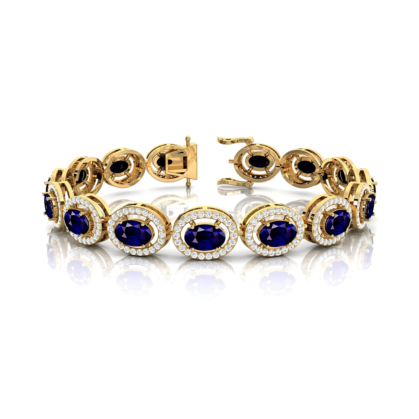 14k Pure Gold Gemstone Blue Sapphire And Diamond Tennis Chain Bracelets Fine Jewelry 2025 Blue Sapphire Cluster Tennis Bracelet