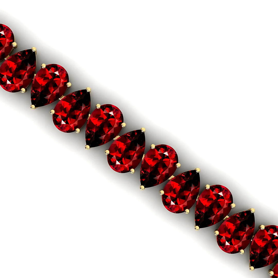 Natural Garnet Pear Shape Gemstone Handmade Tennis Bracelets Designer 14k Gold Fine Jewelry Unique Trendy Tennis Bracelet Gift