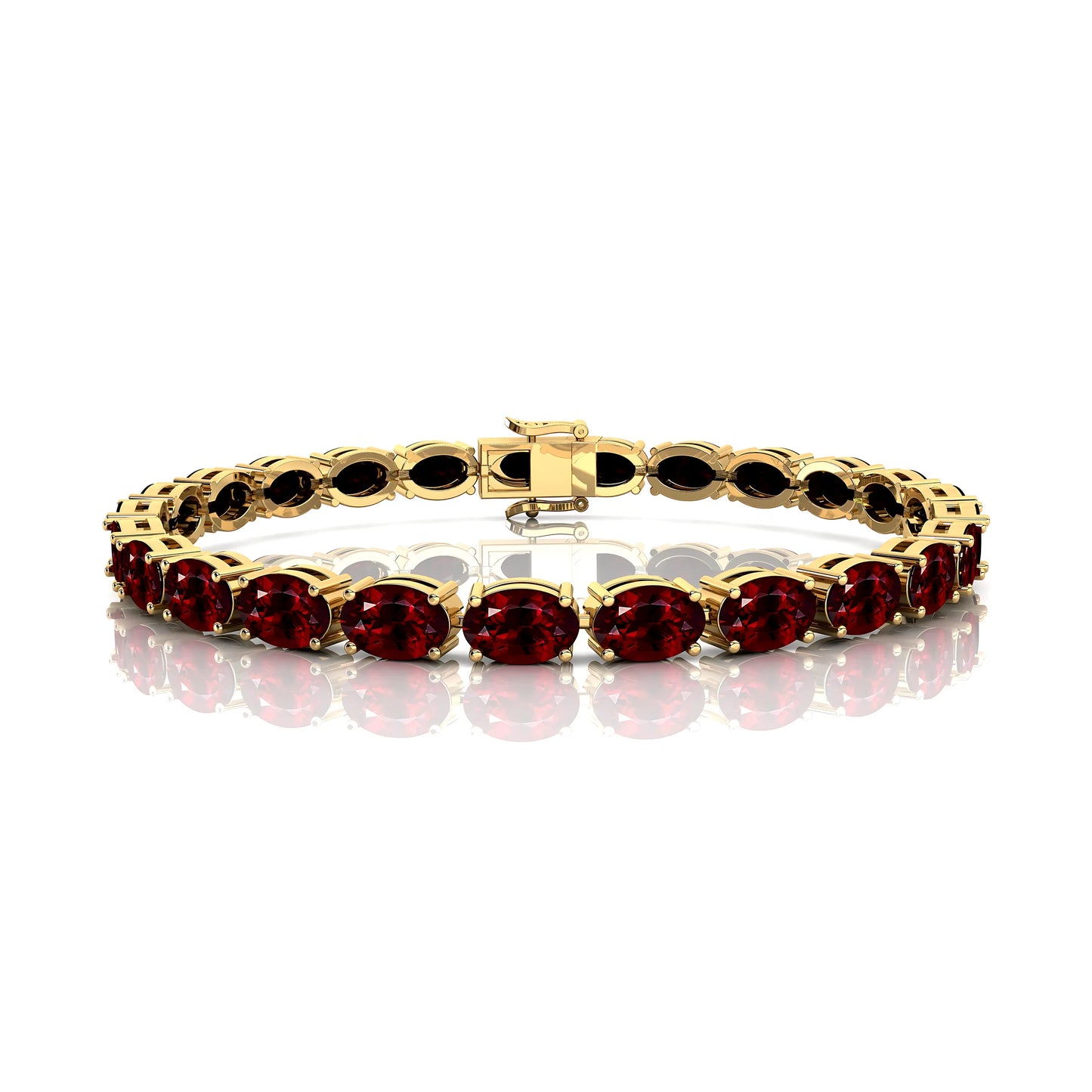 10K 14K Solid Gold Natural Red Garnet Tennis Bracelet Oval Cut 6x4 mm Gemstone 18K Pure Gold Tennis Bracelets for Gifts Parties