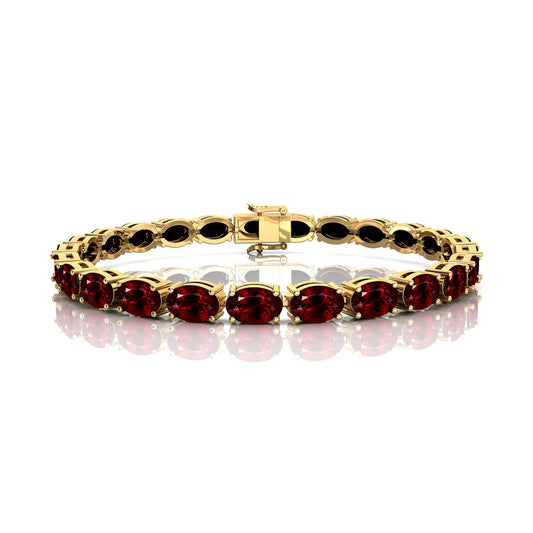 10K 14K Solid Gold Natural Red Garnet Tennis Bracelet Oval Cut 6x4 mm Gemstone 18K Pure Gold Tennis Bracelets for Gifts Parties