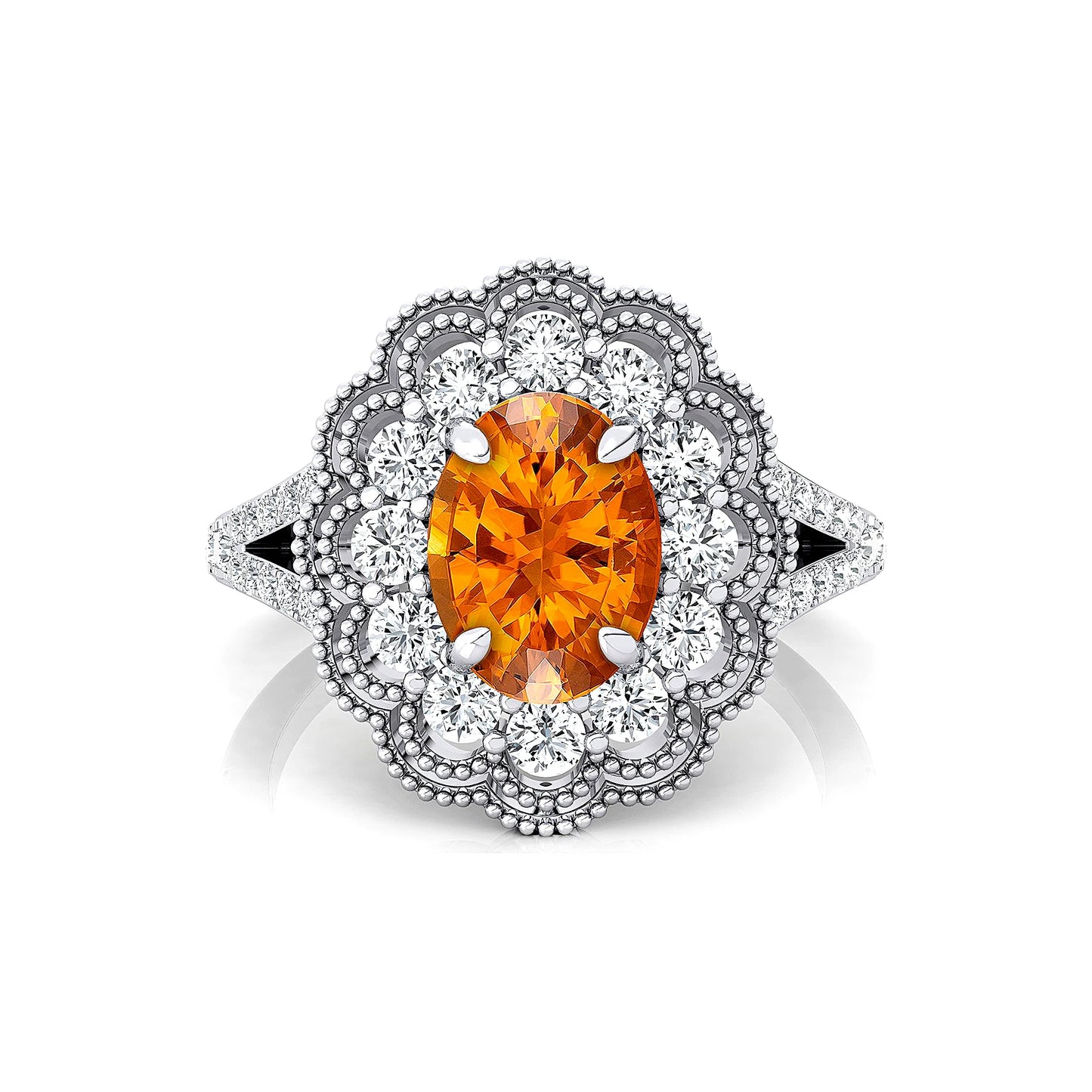 18K White Gold Cute Cluster Rings Real Cut Diamonds Trendy Natural Citrine Gemstone Rhodium Plated Luxury Wedding Engagement