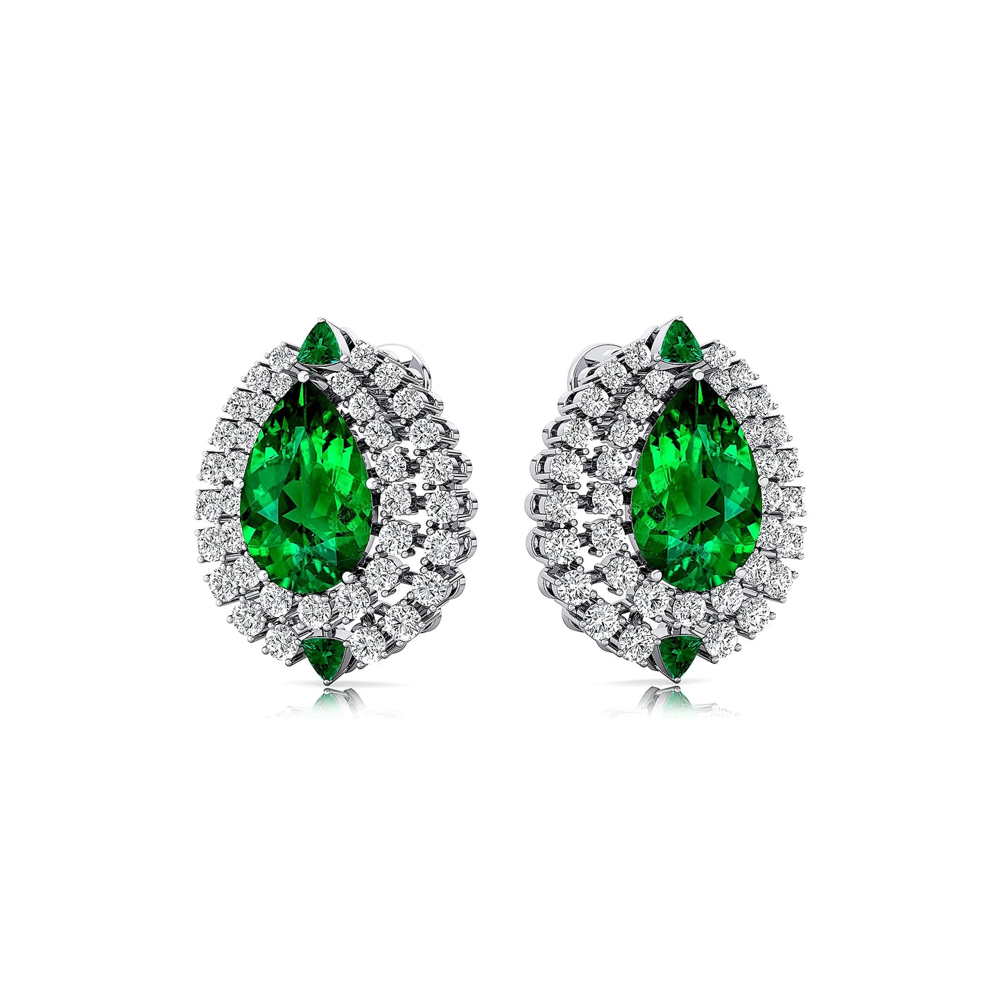 Lab Grown Emerald Gemstone Teardrop Halo Stud Earrings Solid 18kt Yellow Rose White Gold Rhodium Cute Design Gift For Her
