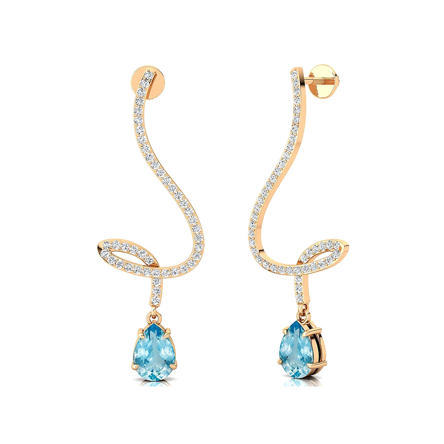 18k Solid Gold Trendy Long Dangling Drop Earrings Natural Aquamarine Gemstone & Real IGI Certified Diamonds Earrings For Her