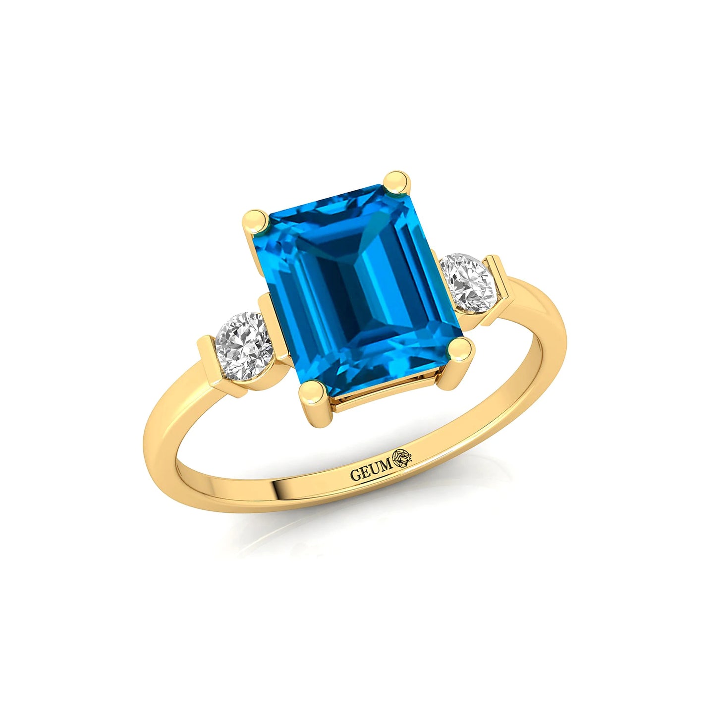 Solid 18K Pure Gold Genuine Pave Diamond Natural Swiss Blue Topaz Gemstone Rings IGI Certified Fine Women's Classic Bridal