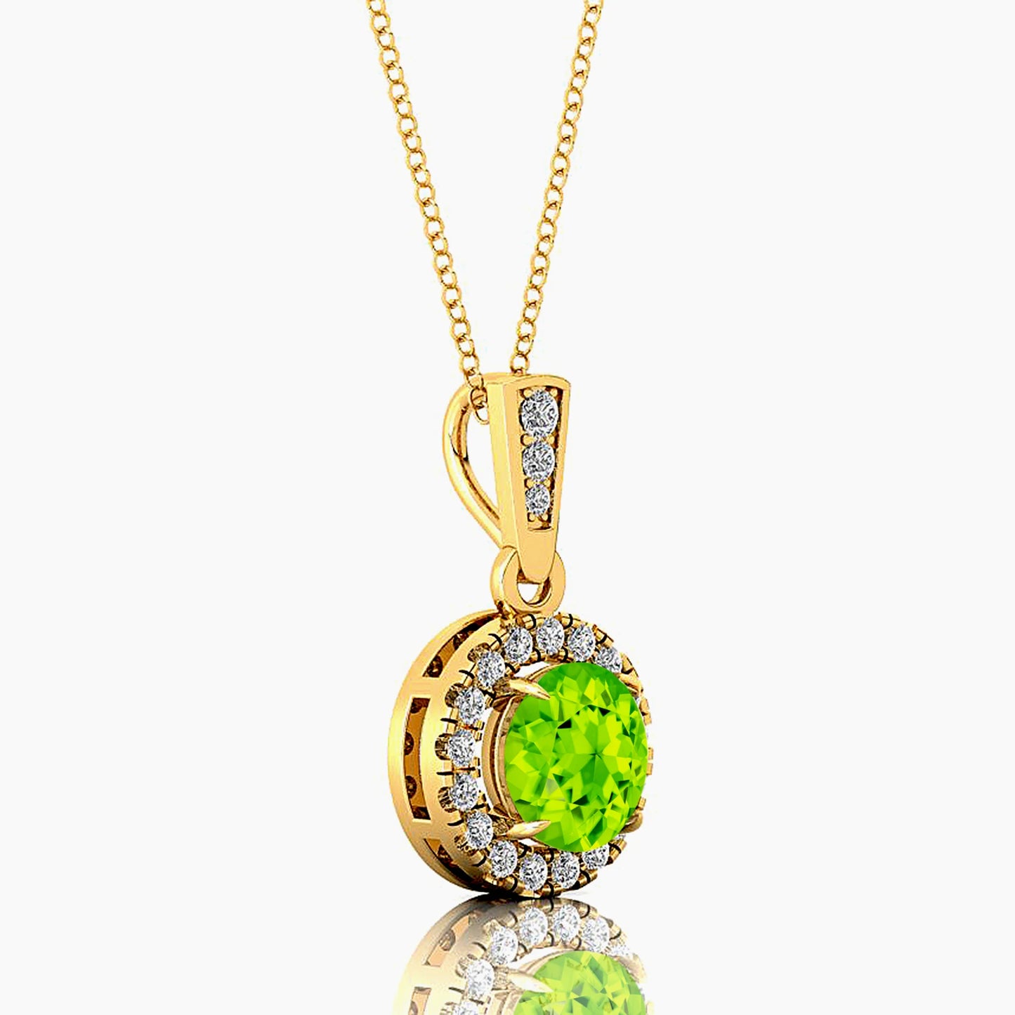 Natural Peridot Charm's Pendant in 14k Gold With Natural IGI Certified Diamond Handmade Round Peridot Charm's Pendant Necklaces