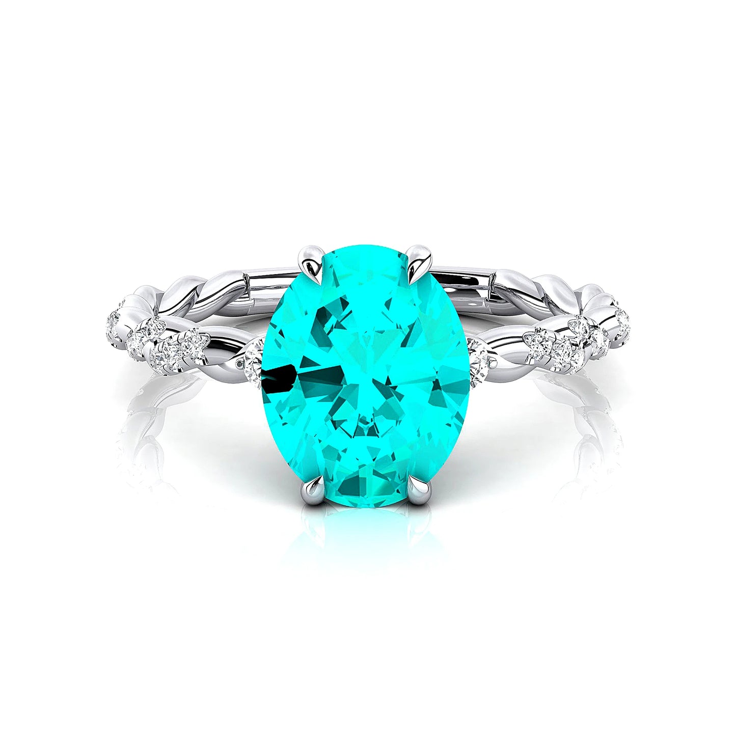 Lab Grown Paraiba Tourmaline Real Diamonds Rhodium Plated Classic Dainty 18k Solid Gold Wedding Bridal Birthstone Ring ODM
