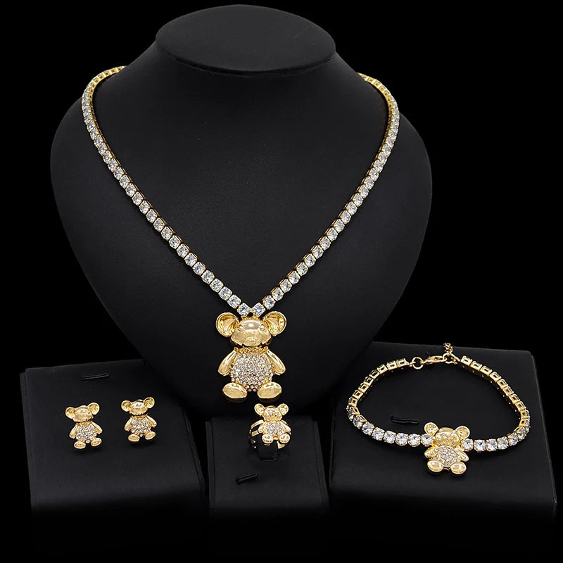Zhuerrui Crystal Big Teddy Bear I Love You Jewelry Sets 18 Karat Brazil's Golden Hug and Kiss Girls Teddy Fine Jewelry Set X0071