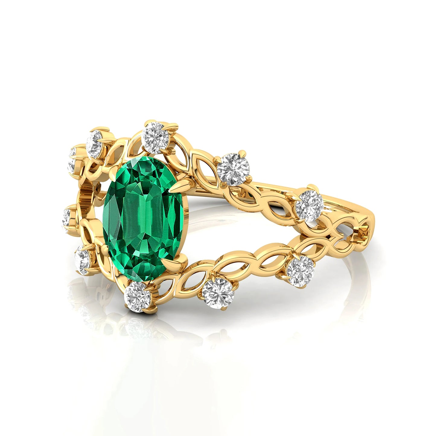 Lab Grown Oval Emerald Gemstone & Real Diamond Ring 14K Yellow Gold Classic Engagement Jewelry Birthday Gift Her Wholesale OEM
