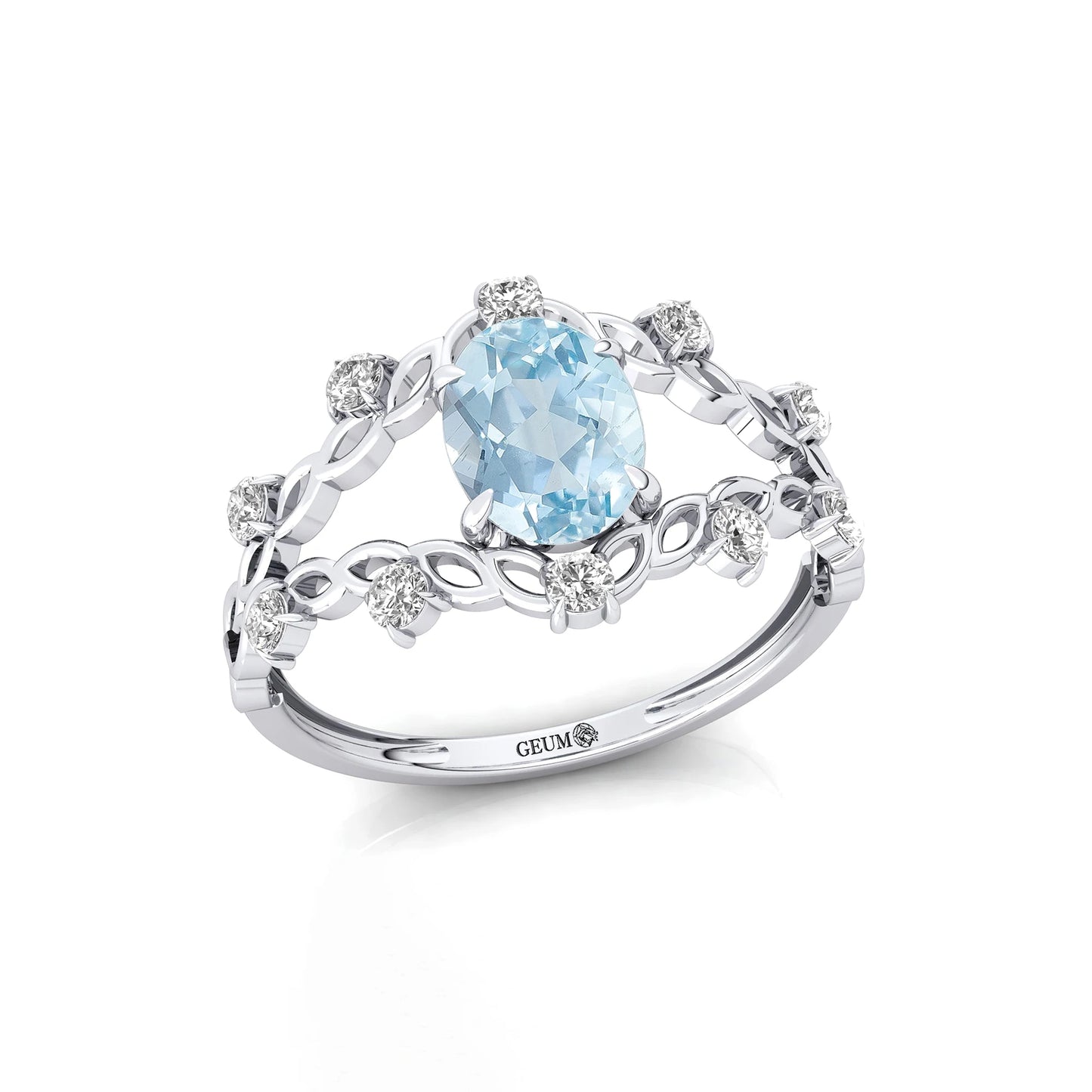 Oval Cut Natural Aquamarine Gemstone Diamond 18k Rose Gold Anniversary Wedding Party Rings for Women
