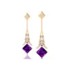 Finest Quality Natural Amethyst Gemstone Real Diamonds 18K Solid Yellow Gold Rhodium Plated Dangle Drop Wedding Party Gift