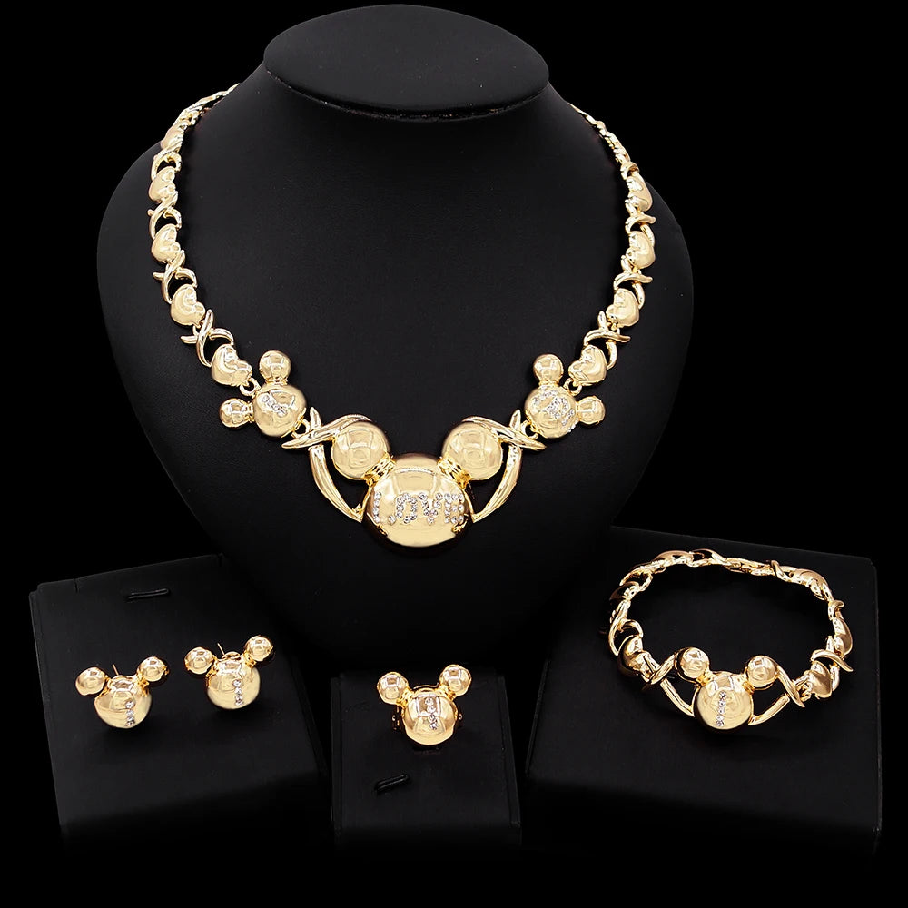 Zhuerrui Christmas Gift I Love You Hugs and Kisses Jewelry Sets American Zircon Gold Plated Cartoon Animals Jewelry Set X0085