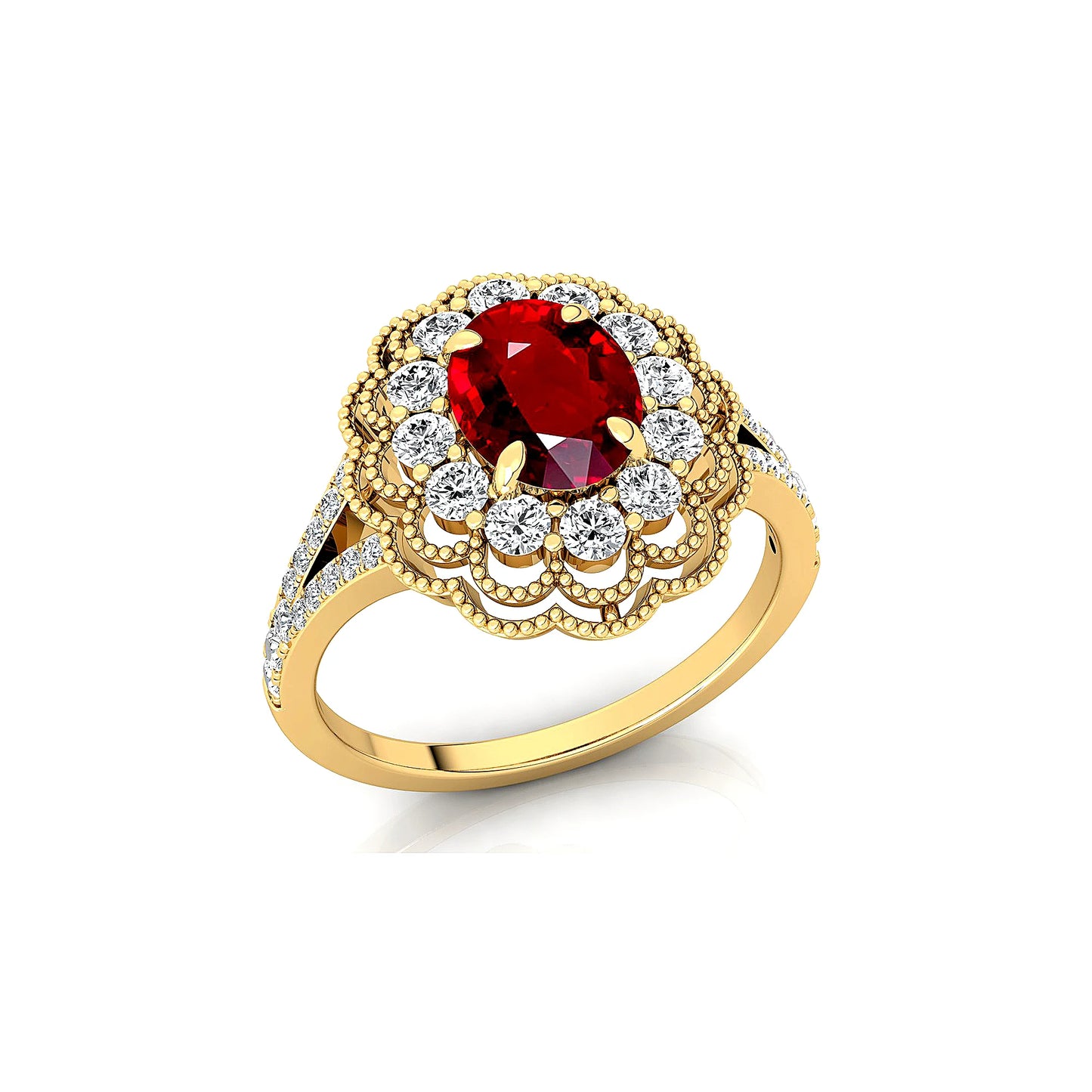 18k Solid Gold Lab Ruby Gemstone Real White Diamonds Wedding Ring Wholesale Latest Design Handmade Rhodium Plated Classic ODM