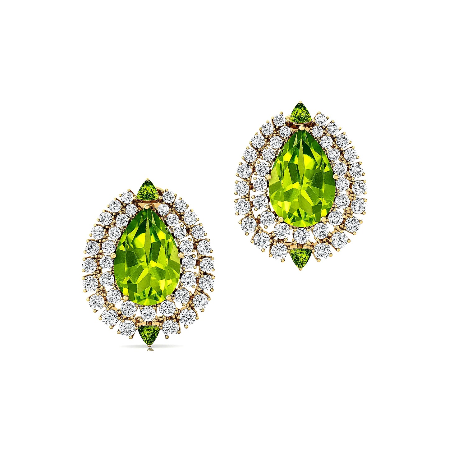 Luxurious Cute Halo Pear Cut Stud Earrings for Women Natural Peridot Gemstone and Real Diamonds Halo Studs 14k Solid Gold Gift