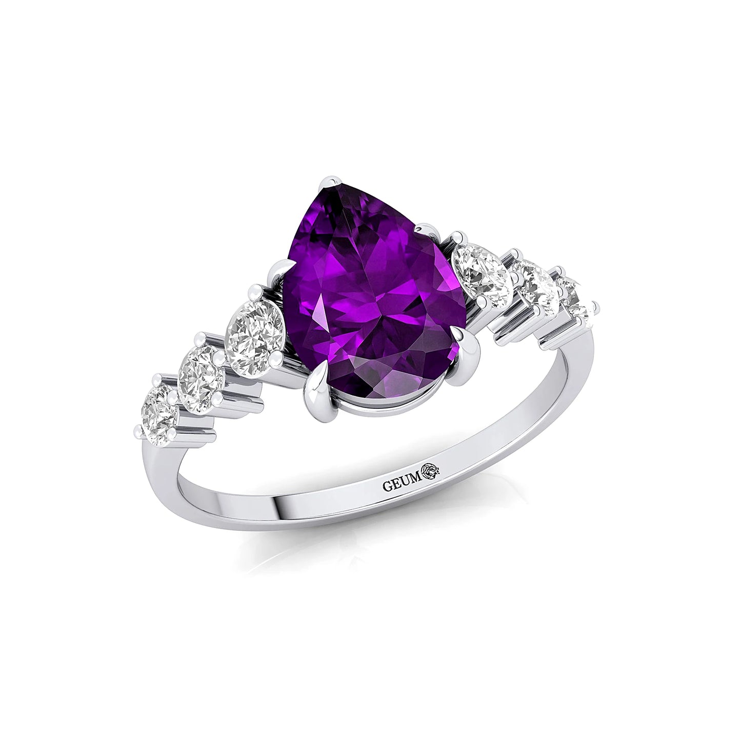 Natural February Birthstone Amethyst Gemstone Diamond Classic Wedding Anniversary Ring 14k 18k Solid Gold Bridal Jewelry Women's