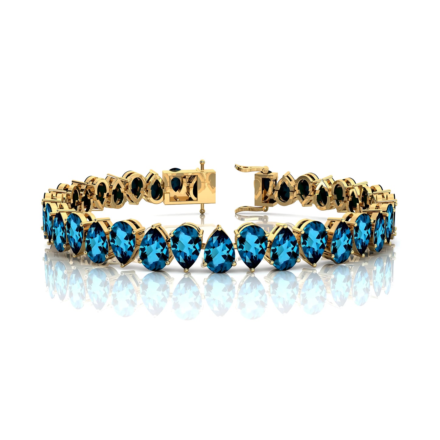 14K 18K Solid Gold London Blue Topaz Tennis Bracelet for Men Women Wedding Anniversary Casual Wear Bracelet Valentine's Gift