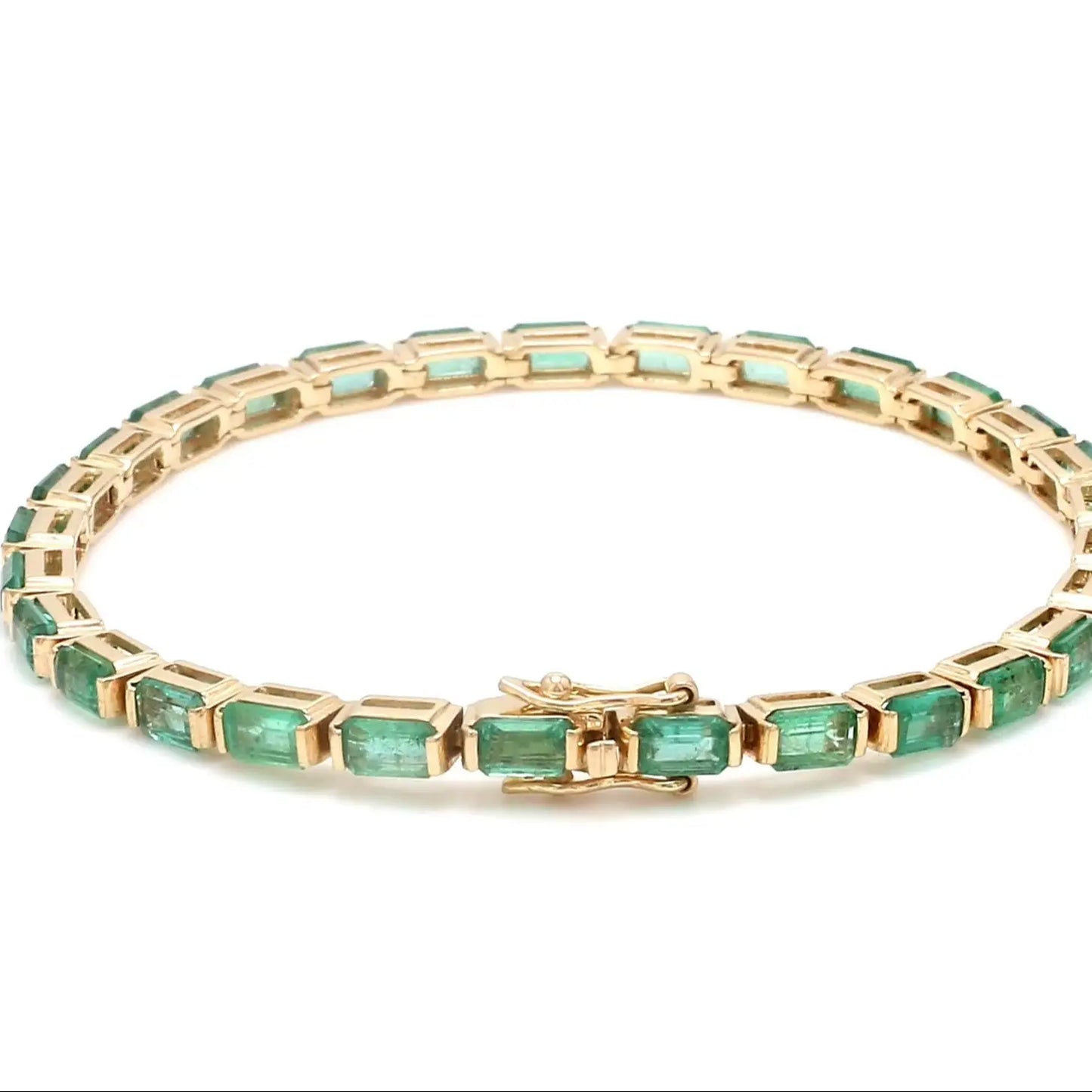 14k Pure Gold Octagon Cut Green Emerald Gemstone Tennis Bracelet-Birthstone Fine Jewelry Unisex Gift & Party Fashionable Bar Set