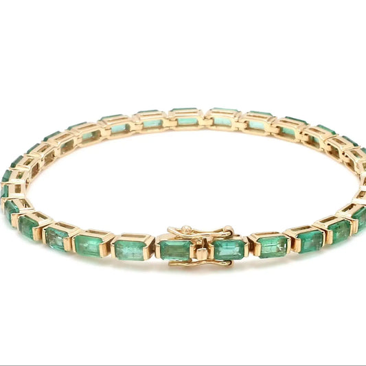 14k Pure Gold Octagon Cut Green Emerald Gemstone Tennis Bracelet-Birthstone Fine Jewelry Unisex Gift & Party Fashionable Bar Set