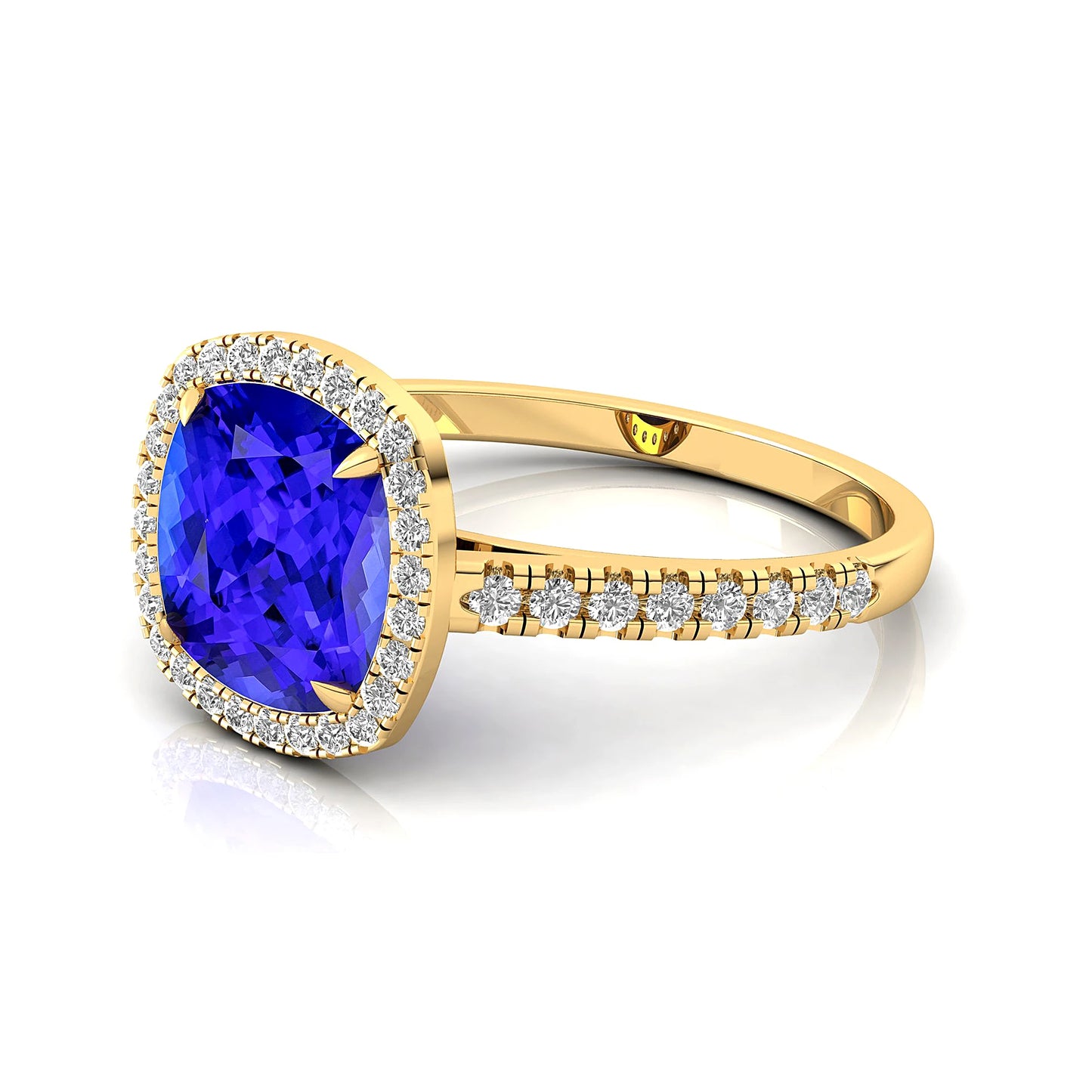 Solid Gold Classic Natural Tanzanite & Real Diamond Birthstone Anniversary Wedding Engagement Ring Gift for Mother Party