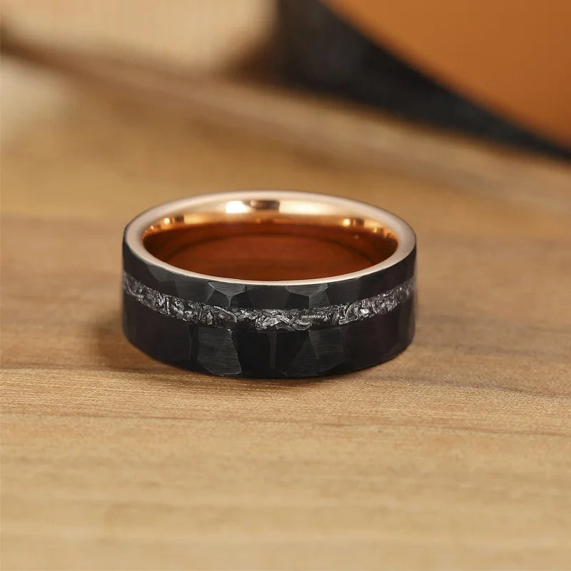 8mm Black Meteorolite Ring for Men Tungsten Band Fashion Ring Meteorolite Ring Rose Gold Band