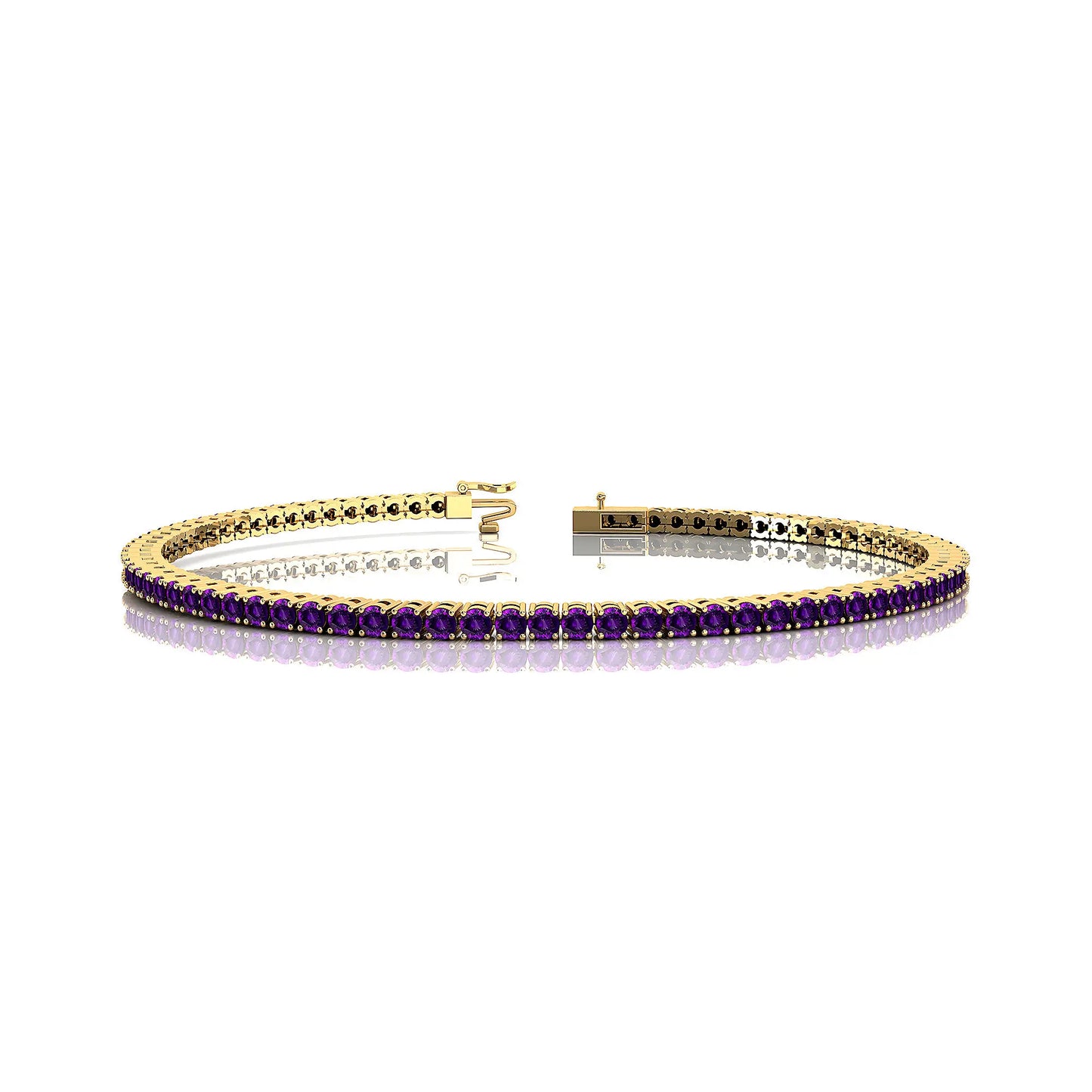 14Kt Pure Gold Natural Purple Amethyst Classic Tennis Chain Bracelet Luxury Fine Jewelry Gift for Party Occasions Unisex
