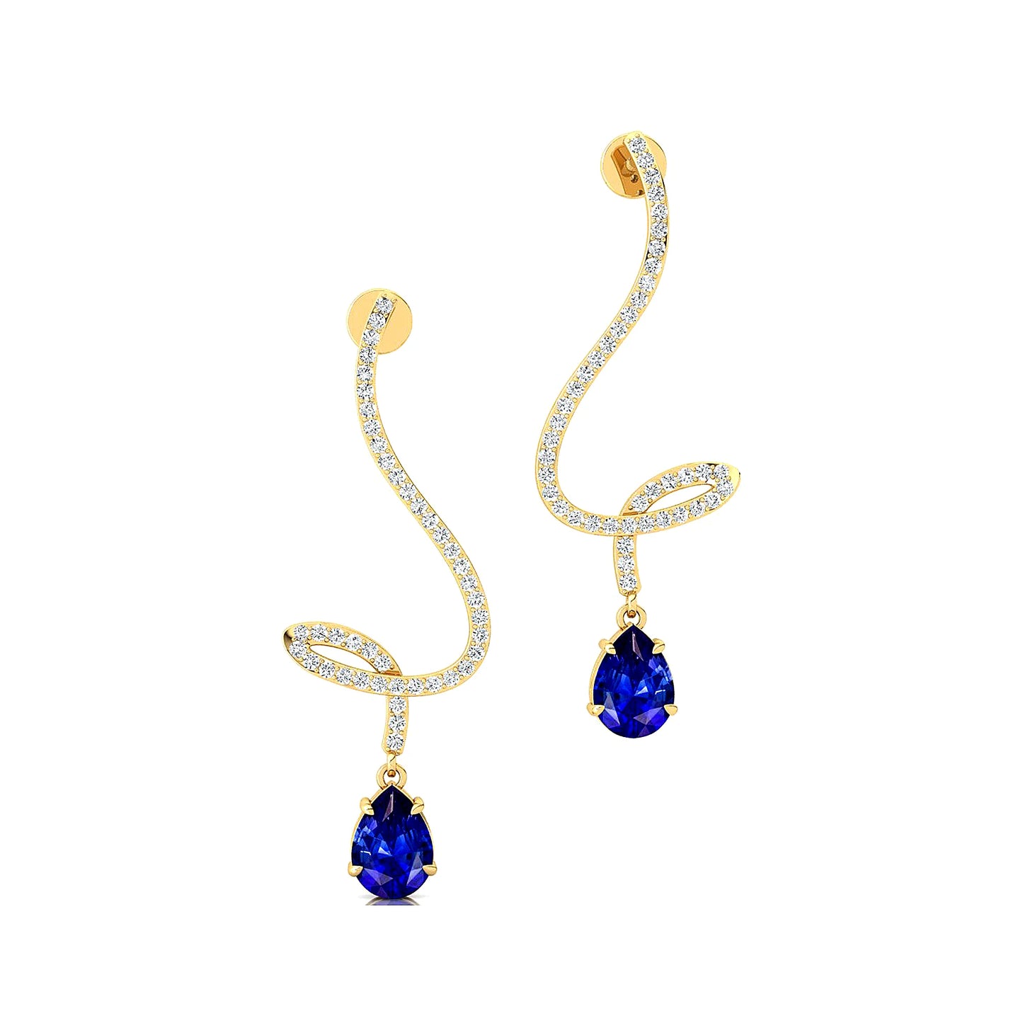18k Solid Gold Dangling Drop Earrings Pear Cut Lab Grown Blue Sapphire & Real Diamonds Earrings For Wedding and Anniversary ODM