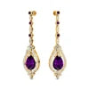 Trendy 18K Solid Gold Earrings Women's Beautiful Teardrop Accented Drop Earrings Natural Amethyst and Diamonds Halo Earrings