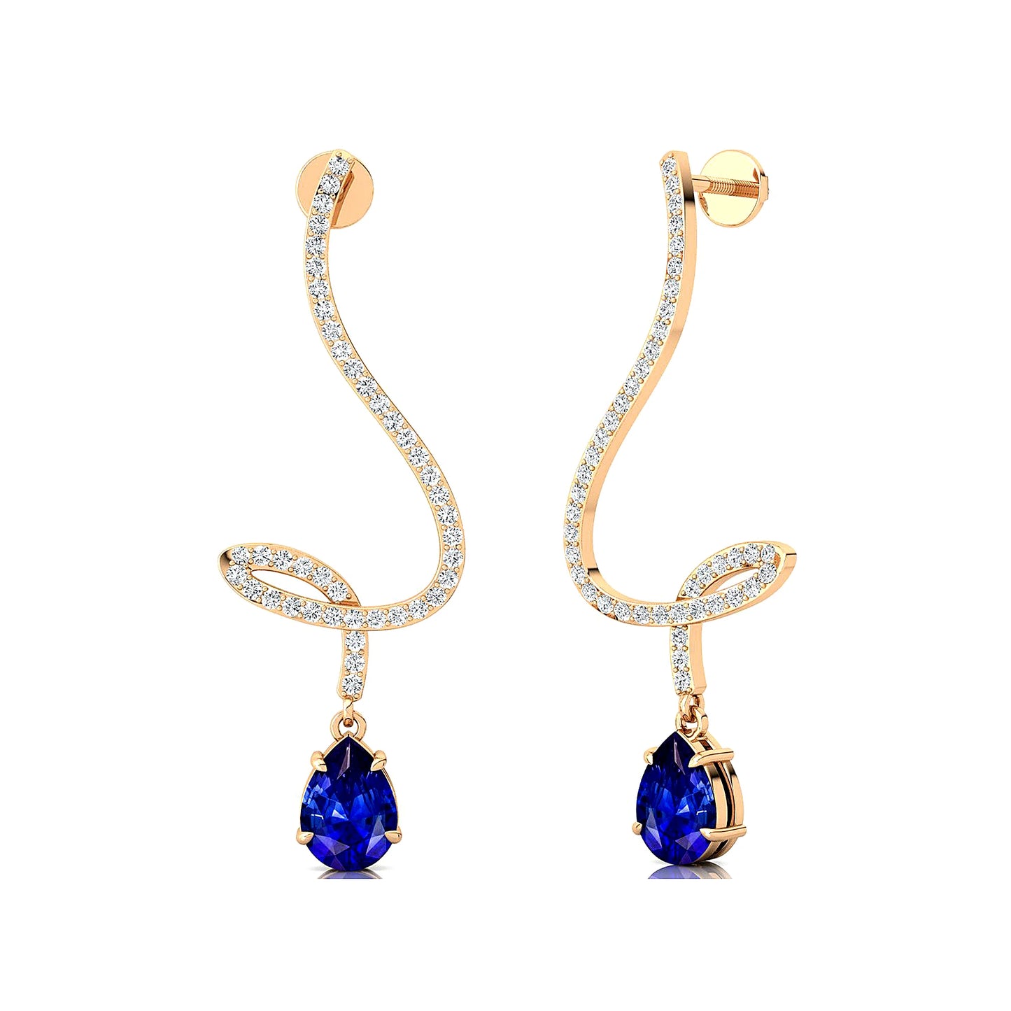 18k Solid Gold Dangling Drop Earrings Pear Cut Lab Grown Blue Sapphire & Real Diamonds Earrings For Wedding and Anniversary ODM