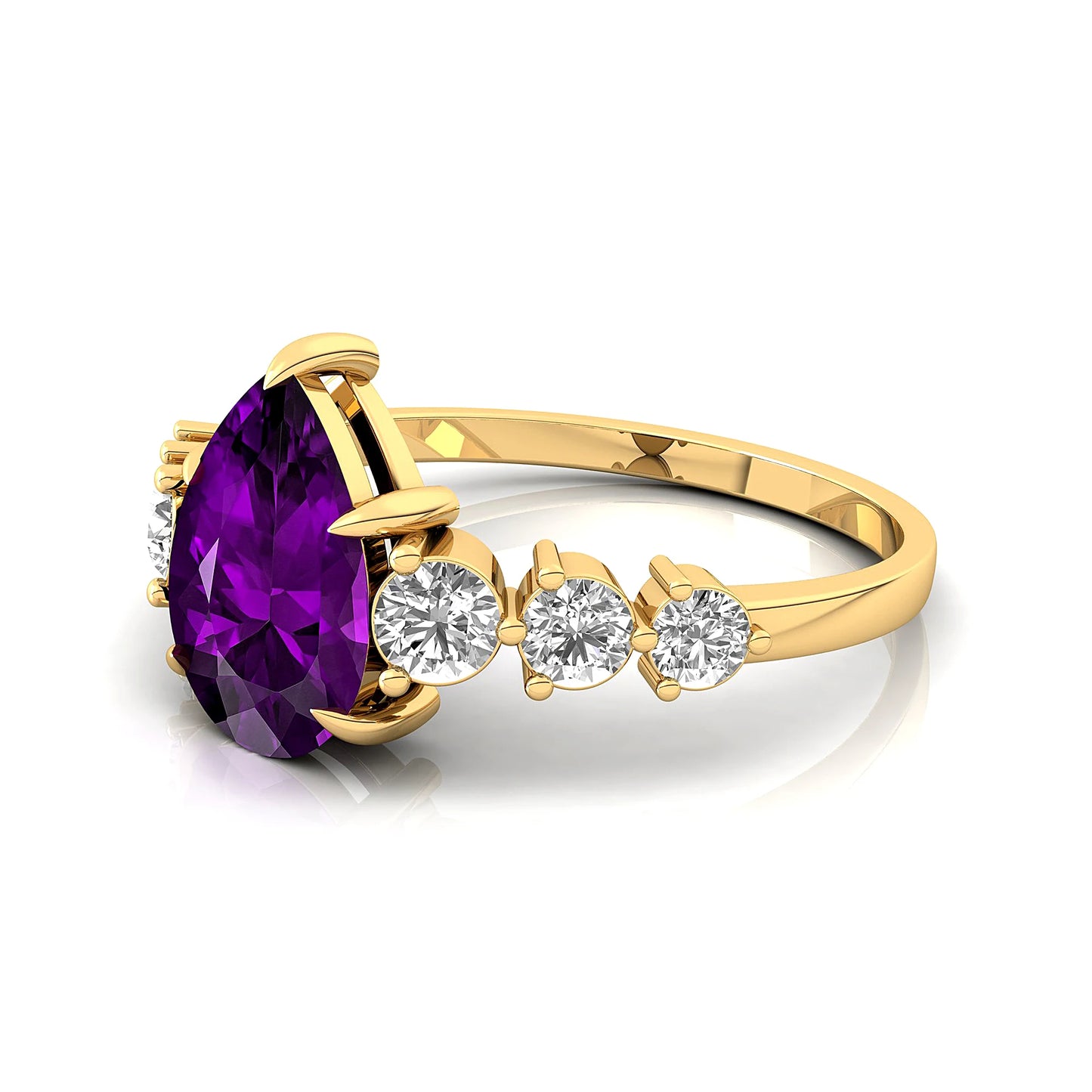 Natural February Birthstone Amethyst Gemstone Diamond Classic Wedding Anniversary Ring 14k 18k Solid Gold Bridal Jewelry Women's