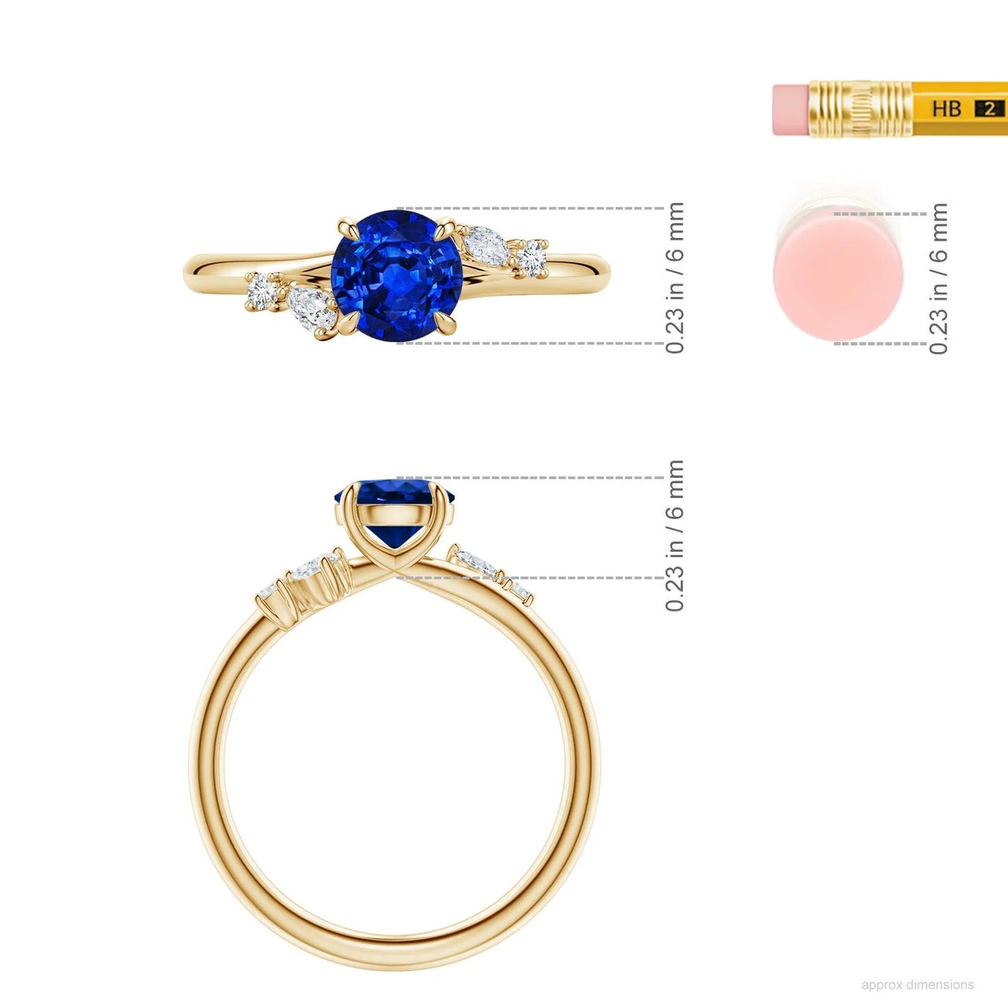 14K Solid Gold 6MM Round Cut 1 Ctw Blue Sapphire Engagement Ring with Multi-Shape Natural Certified Diamond Accents Fine Jewelry