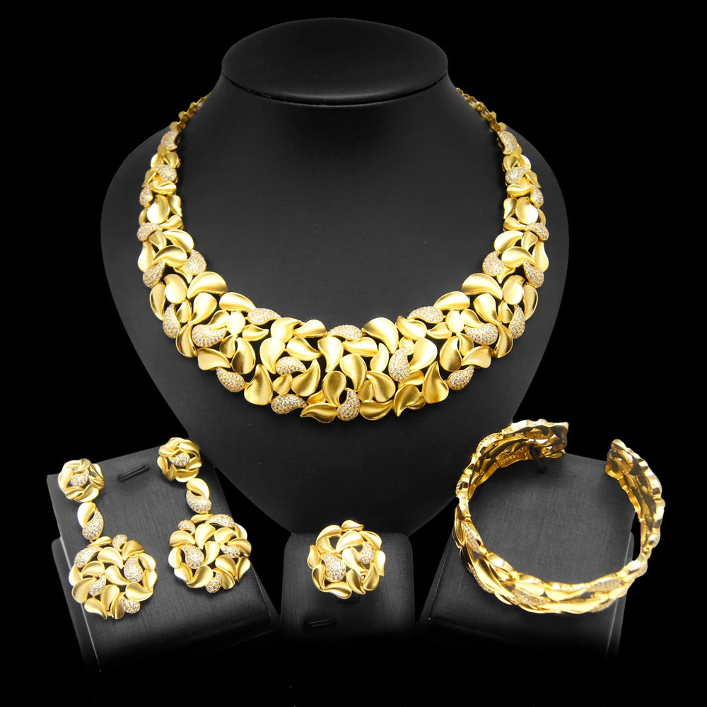 Zhuerrui Crystal Trendy Bangle Earrings Necklace Ring Women Jewelry Sets Nigerian Wedding Bridal Jewelry Sets HZ220502186