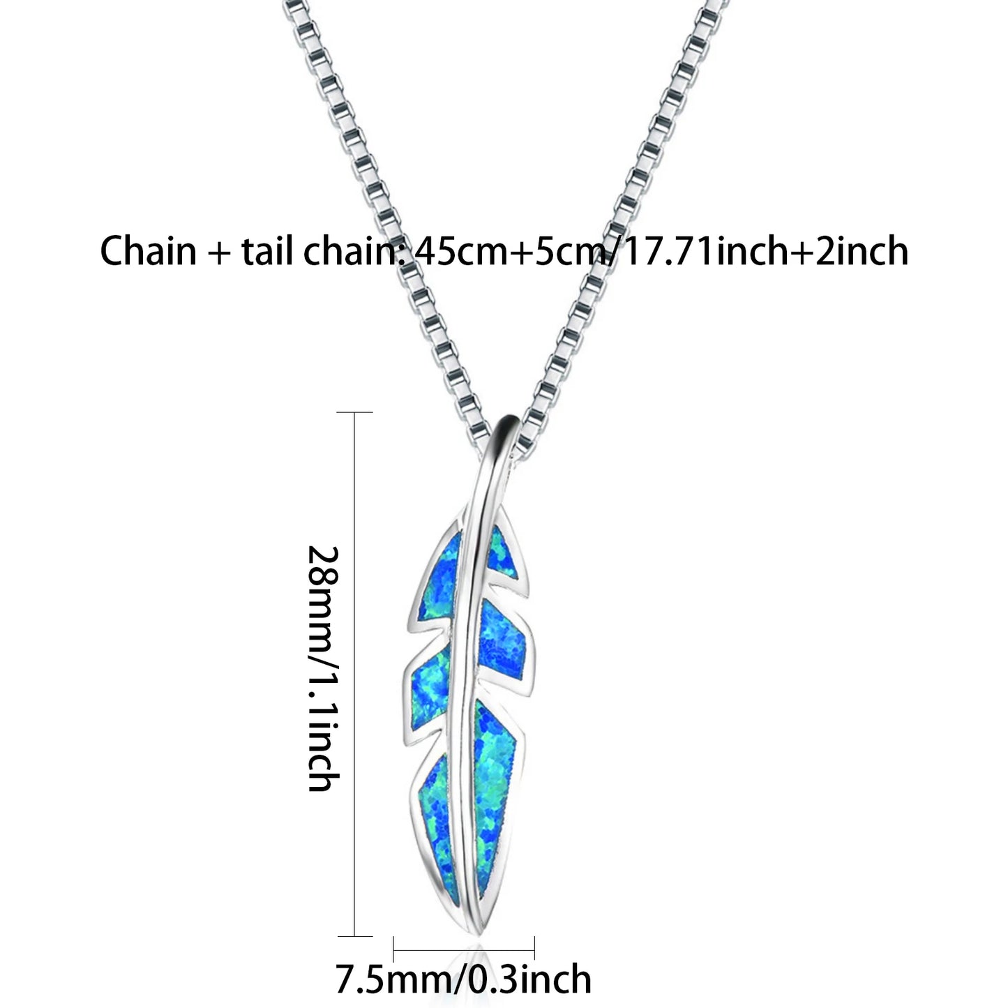Marine Ray Copper Opal Pendant Necklace-Blue Fire Opal Inlaid Feather Design Link Chain | Coastal Nature Jewelry Bulk Gifts